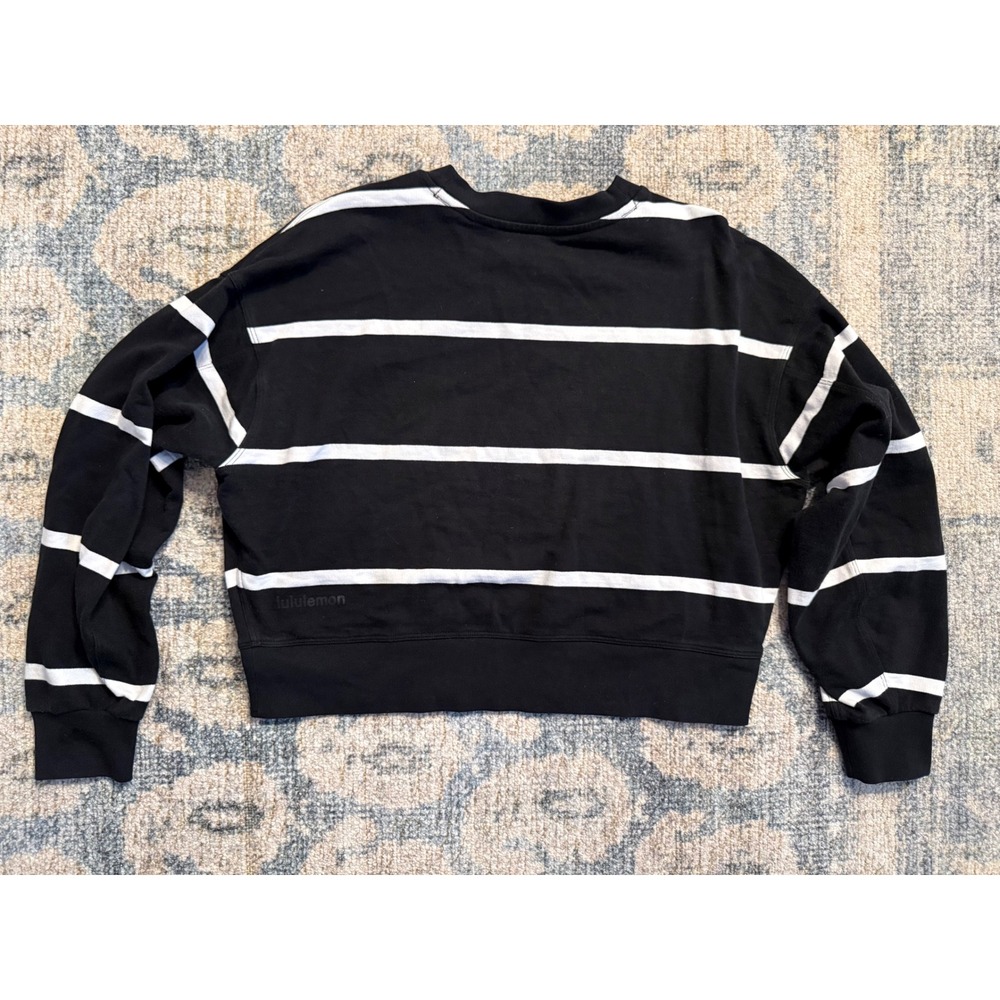 Lululemon Perfectly Oversized Cropped Crew Stripe Black White Size 6 - Picture 2 of 5